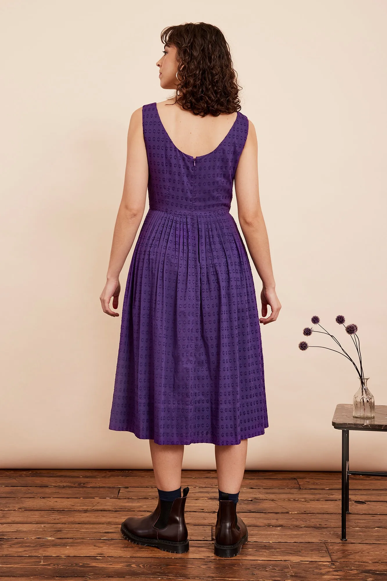 Abigail Violet Cotton Dobby Dress Long