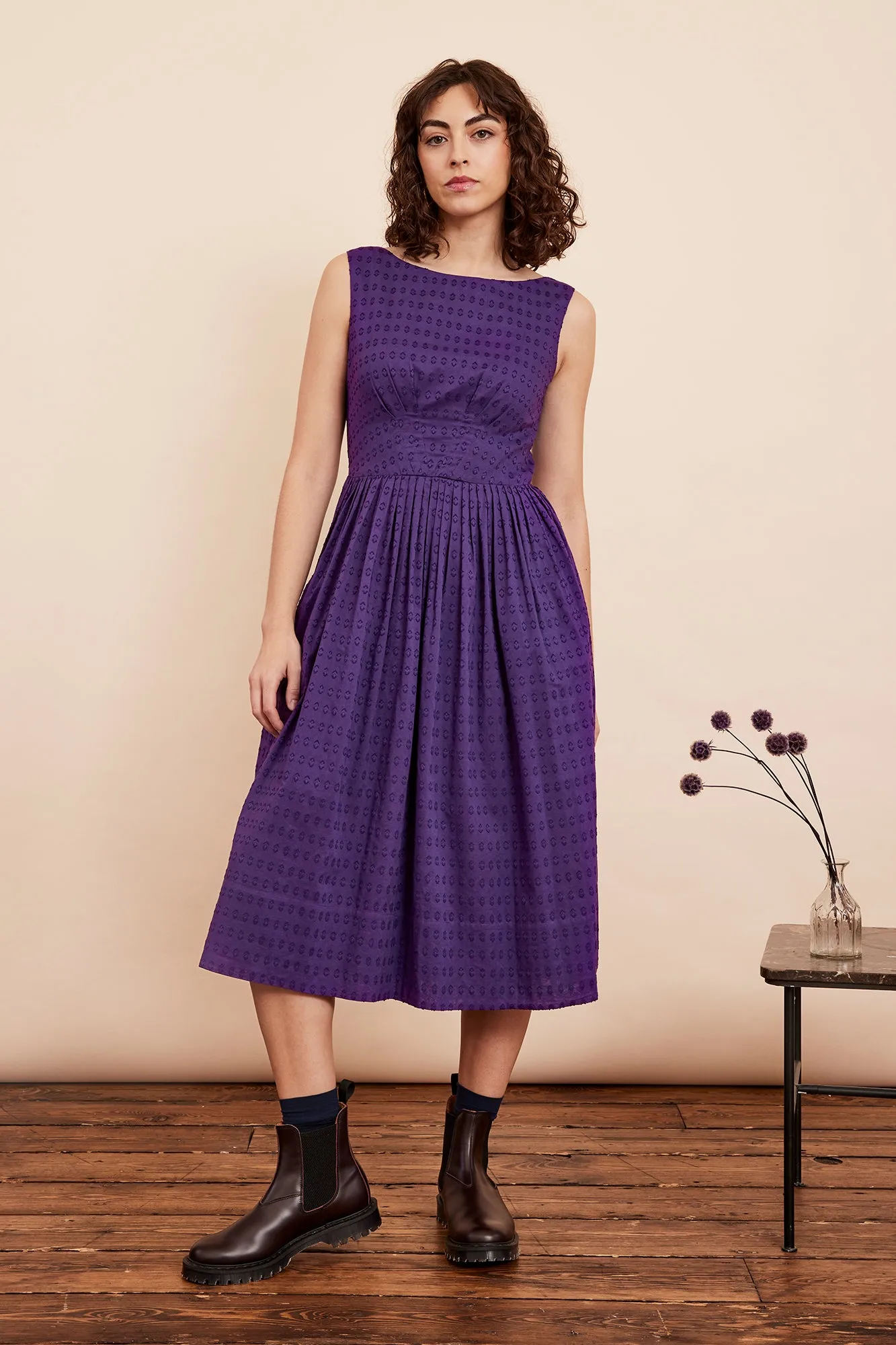 Abigail Violet Cotton Dobby Dress Long