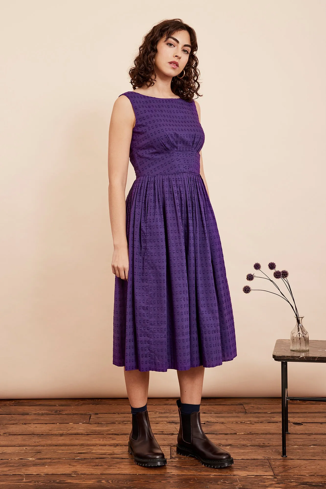 Abigail Violet Cotton Dobby Dress Long