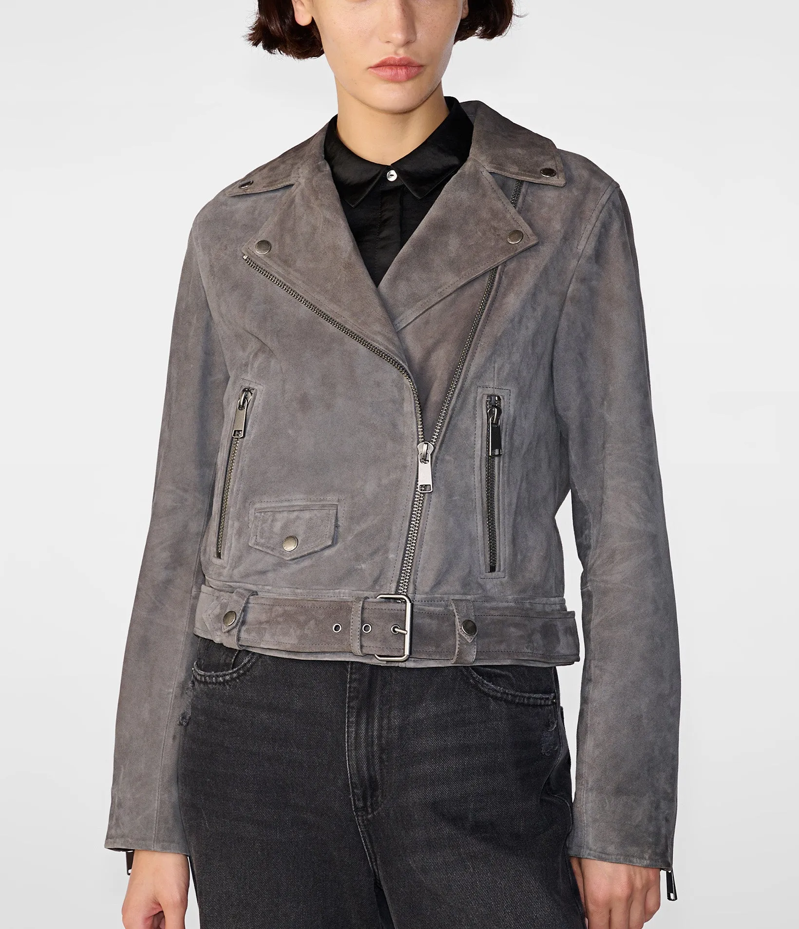 Ada Suede Belted Moto Jacket