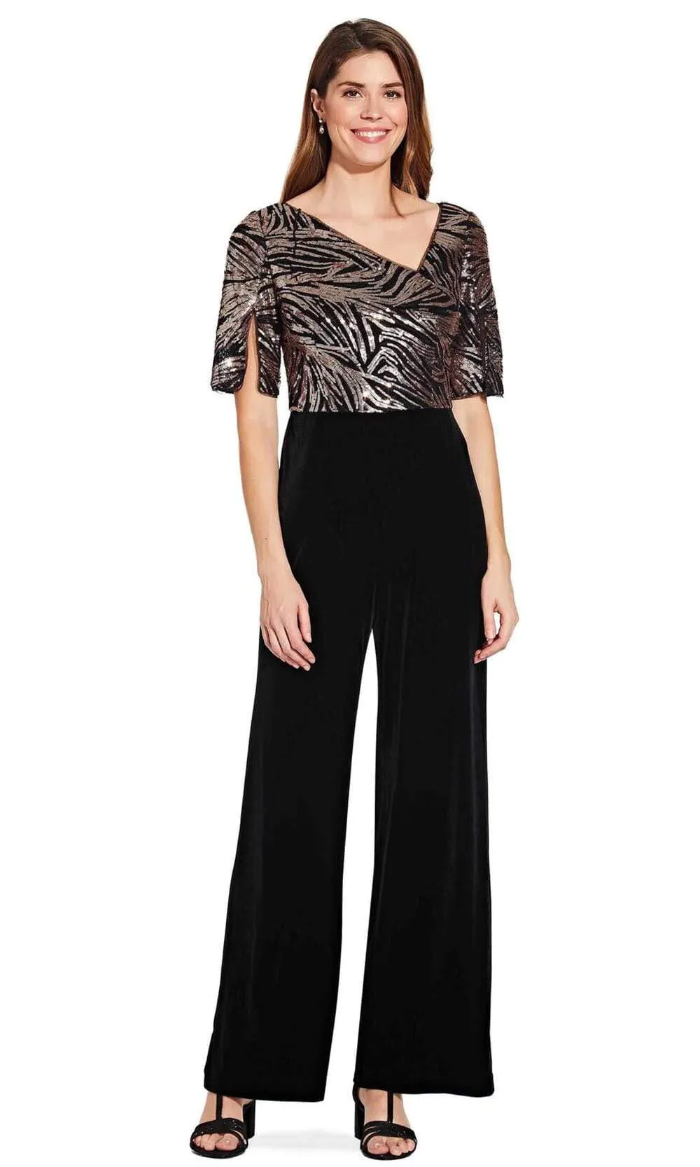 Adrianna Papell - AP1E206295 Split Sleeve Sequined Bodice Jumpsuit