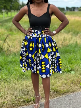 African print Blue / Yellow Samakaka Midi Skirt