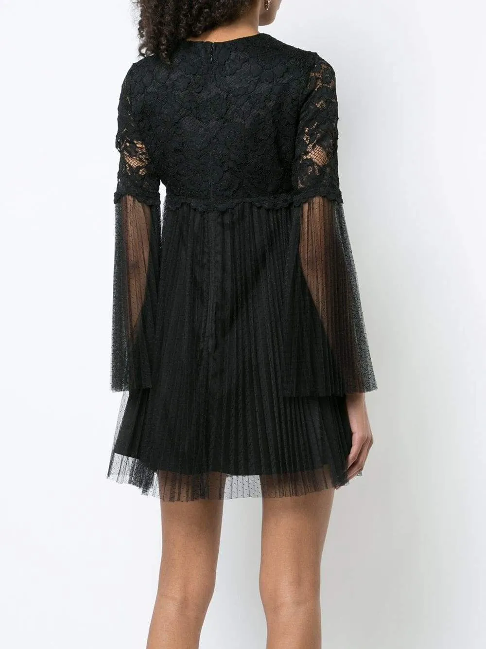 Aidan Mattox - MN1E202454 Floral Lace Long Sleeve Pleated A-line Dress