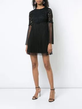 Aidan Mattox - MN1E202454 Floral Lace Long Sleeve Pleated A-line Dress