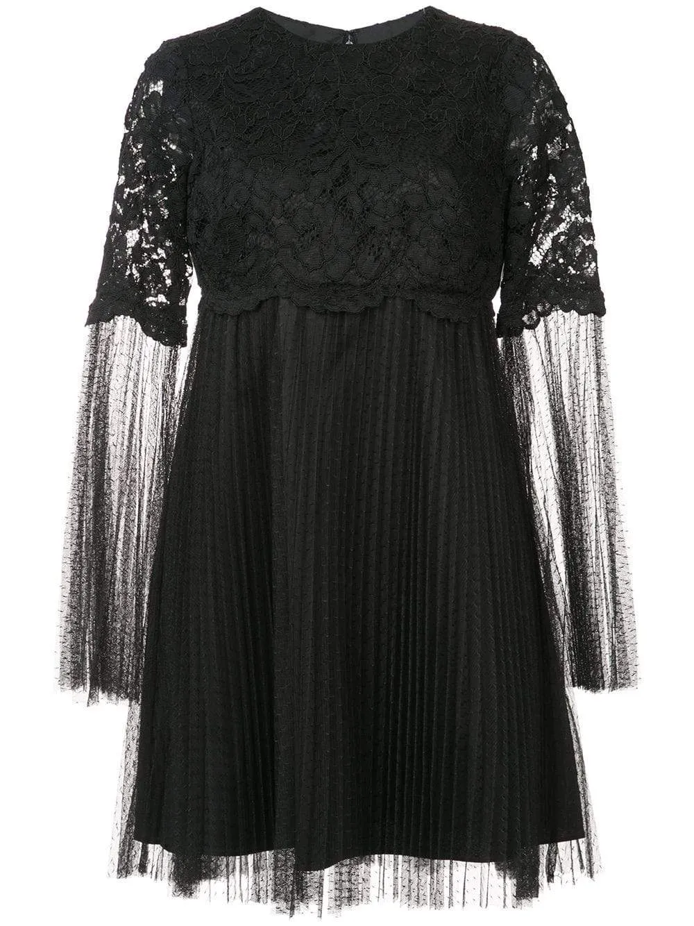 Aidan Mattox - MN1E202454 Floral Lace Long Sleeve Pleated A-line Dress