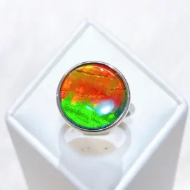 Ammolite Ring Sterling Silver ORIGINS Round Ammolite Ring