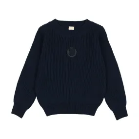 Navy Chunky Knit Sweater with Crest Detail from Analogie