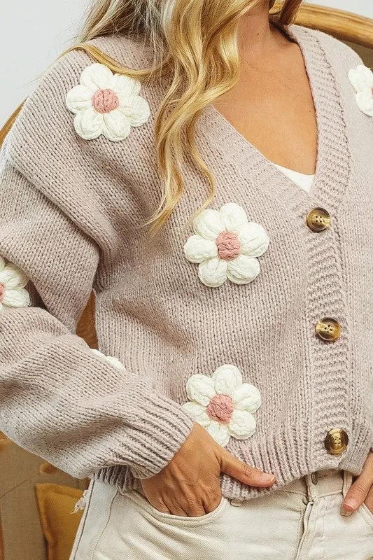 ARIA FLOWER CROCHET PATCHES V-NECK SWEATER CARDIGAN S-XL