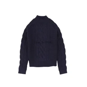 Bamboo Navy Braided Knit Mock Neck Sweater