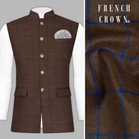 Bistre Brown with Catalina Blue Windowpane Tweed Nehru Jacket