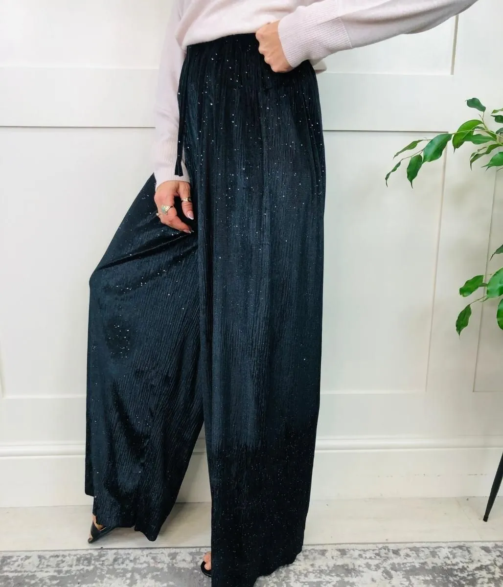 Black Sparkle Wide Leg Trousers