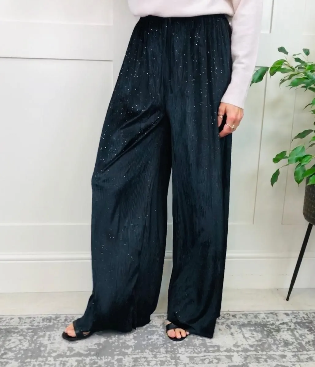 Black Sparkle Wide Leg Trousers