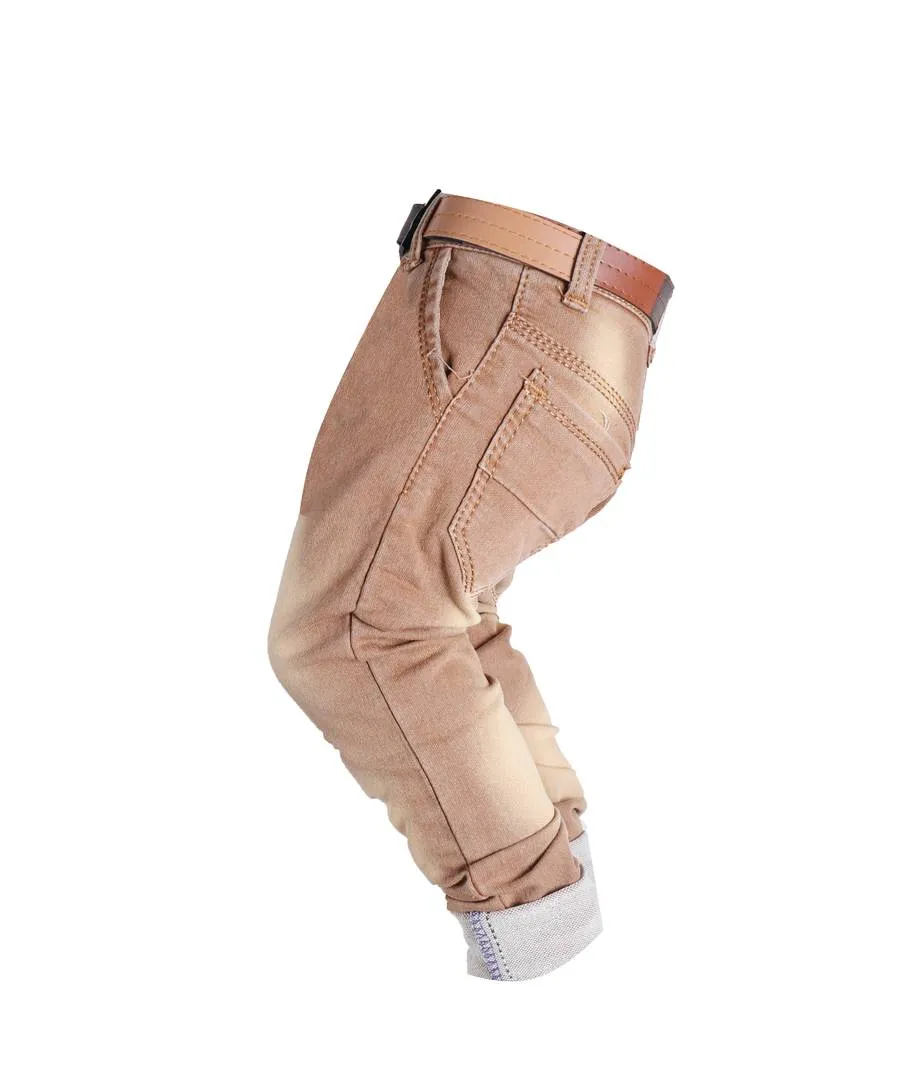 Boy's Beige Denim Solid Jeans