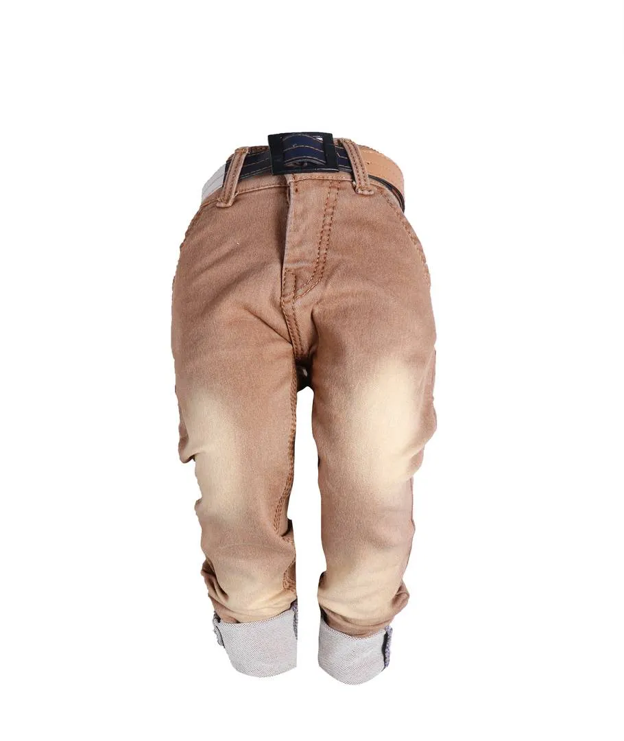 Boy's Beige Denim Solid Jeans