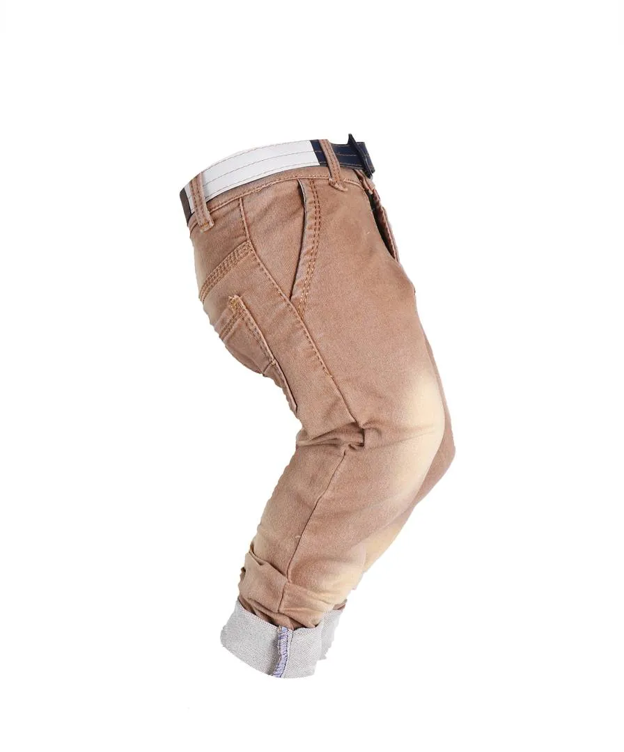 Boy's Beige Denim Solid Jeans