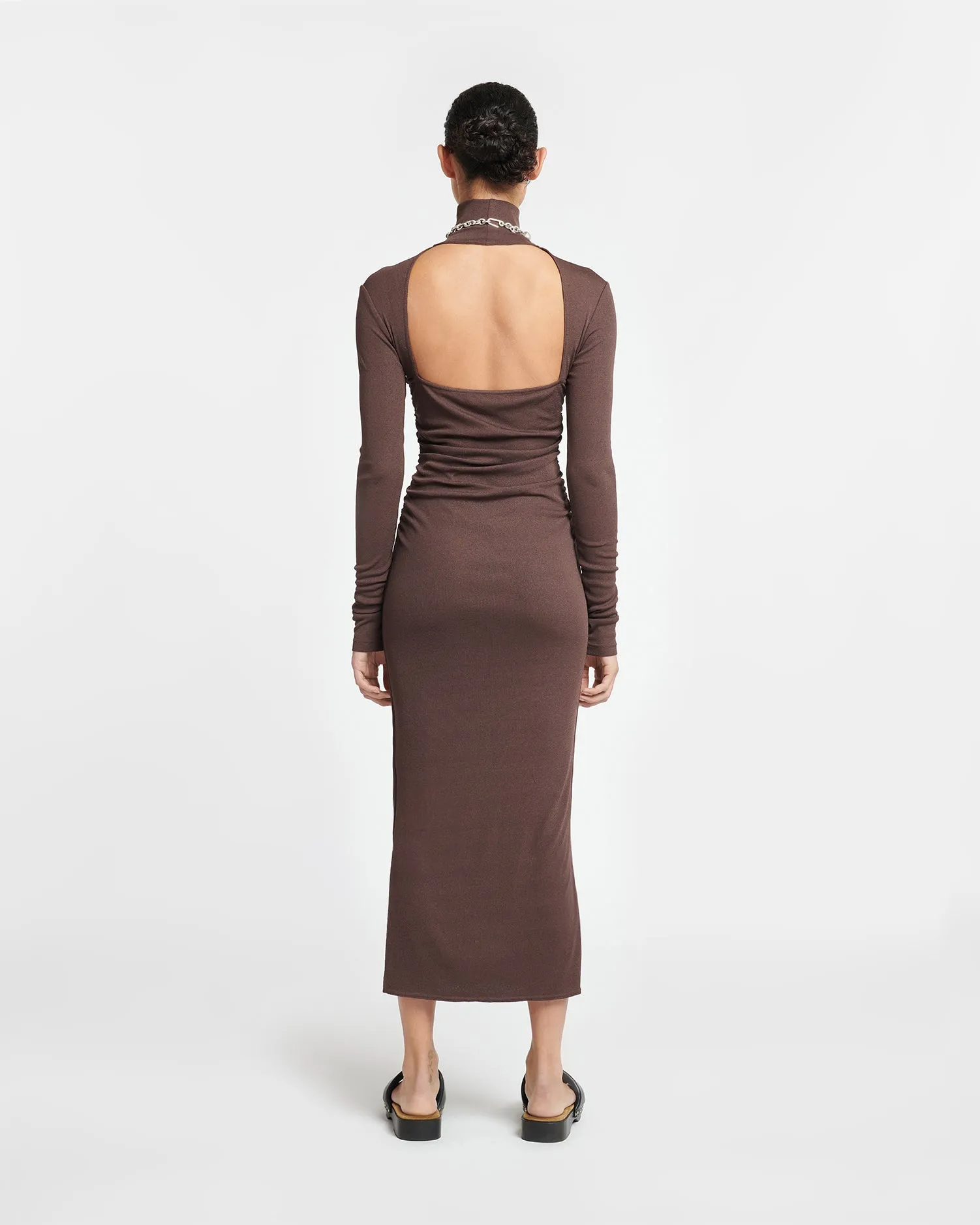 Cardia - Mesh-Jersey Turtleneck Dress - Nutmeg