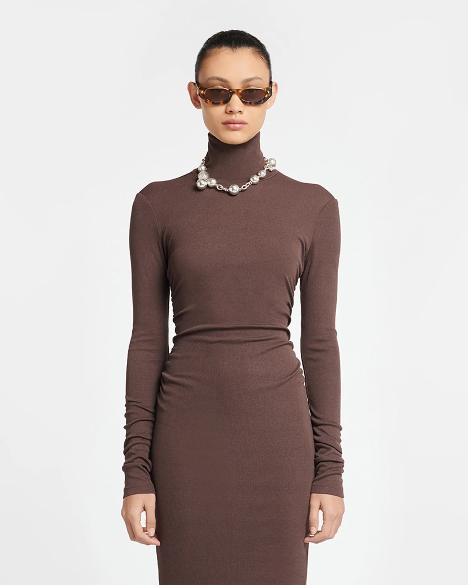 Cardia - Mesh-Jersey Turtleneck Dress - Nutmeg