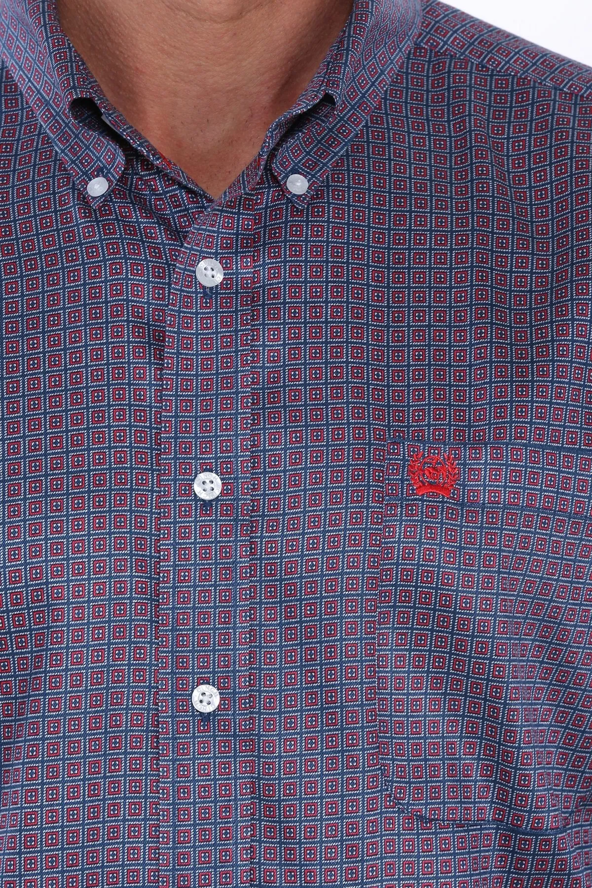 Cinch Men's Navy, Red and White Geometric Print Button-Down Western Shirt