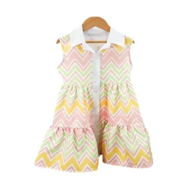 CLEARANCE SALE - Girls SS24 -  Zig Zag Multi Colour Yellow Summer Dress