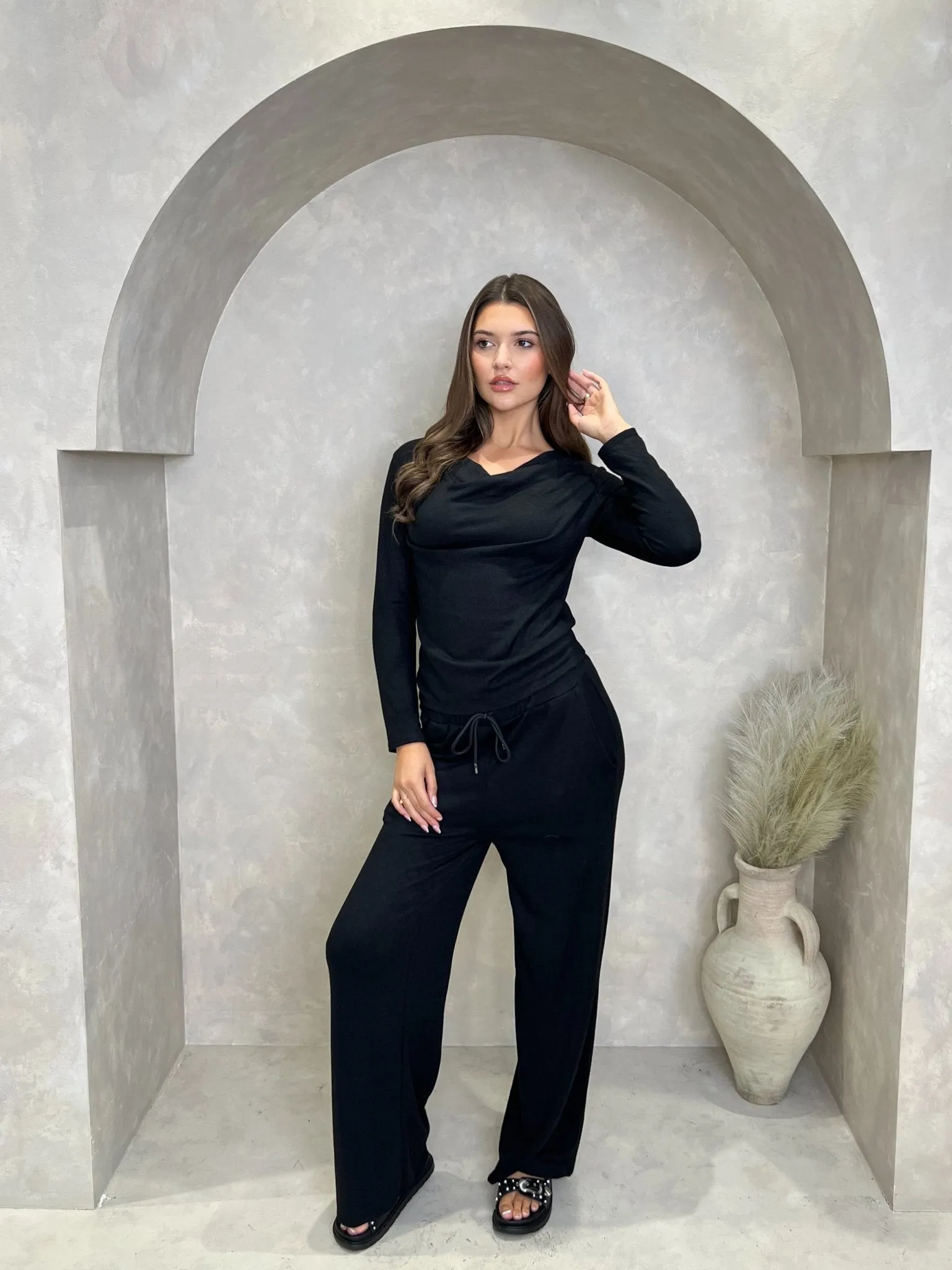 Cowl Neck Wide Leg Trouser Set