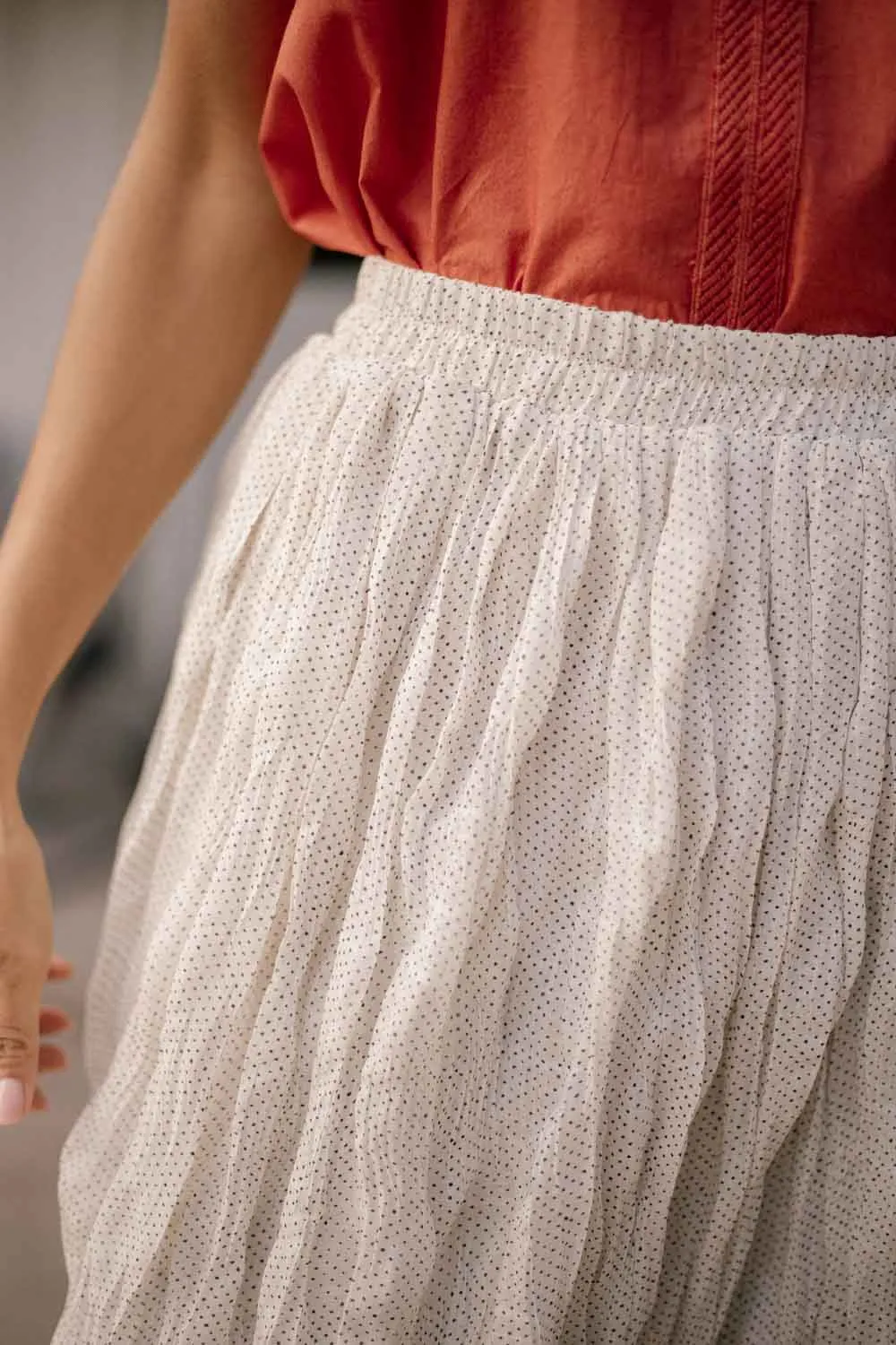 Crinkle Dot Midi Skirt