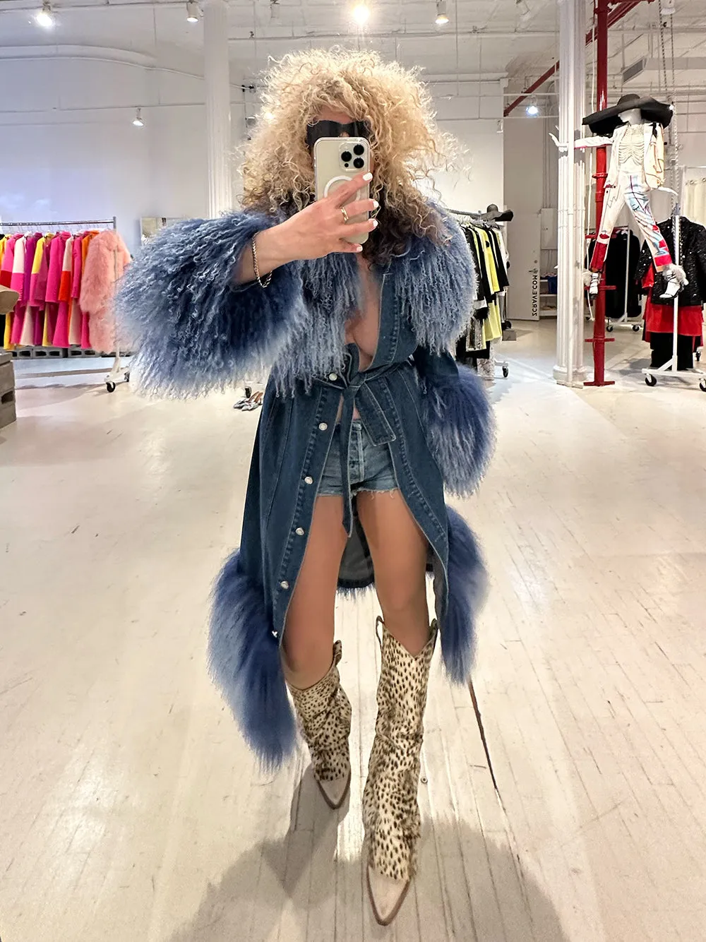 Denim Coat w/ Shearling Fur