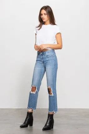 Destroyed Cropped Straight Jeans