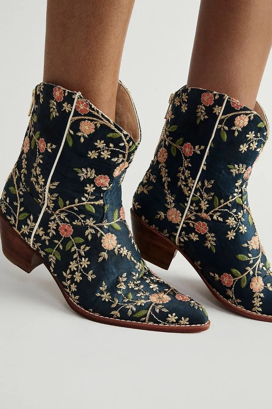 ELOISE EMBROIDERED ANKLE BOOTS