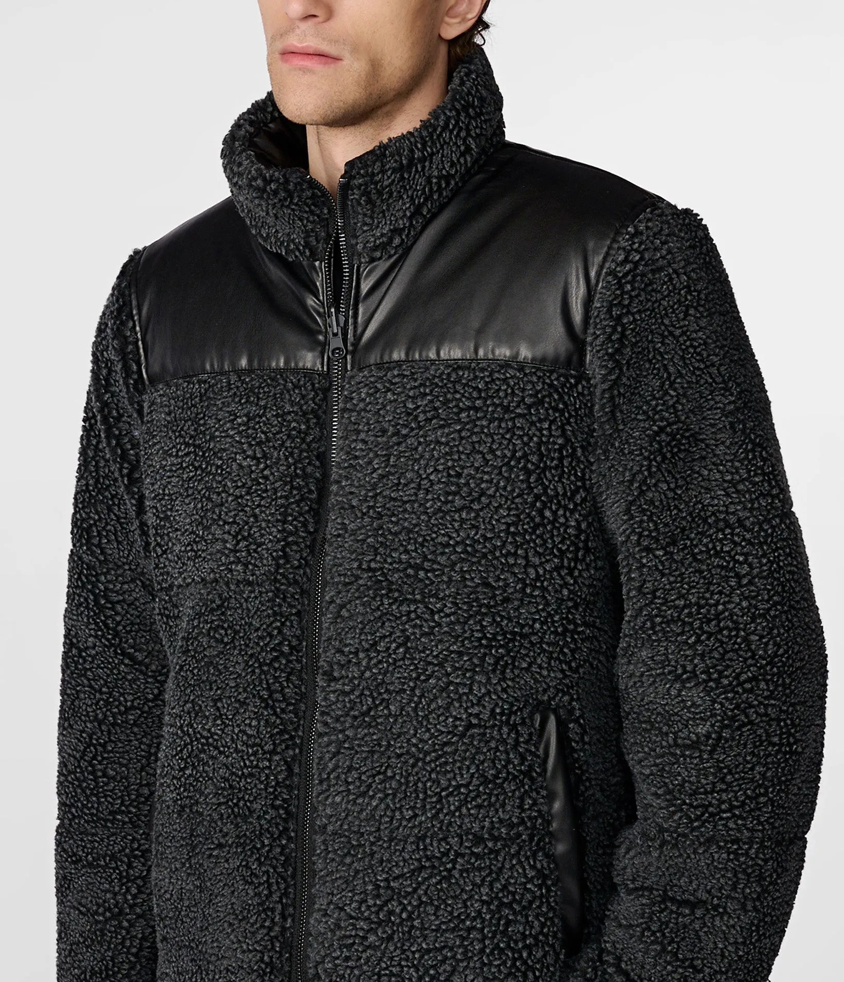 Faux Leather Sherpa Puffer