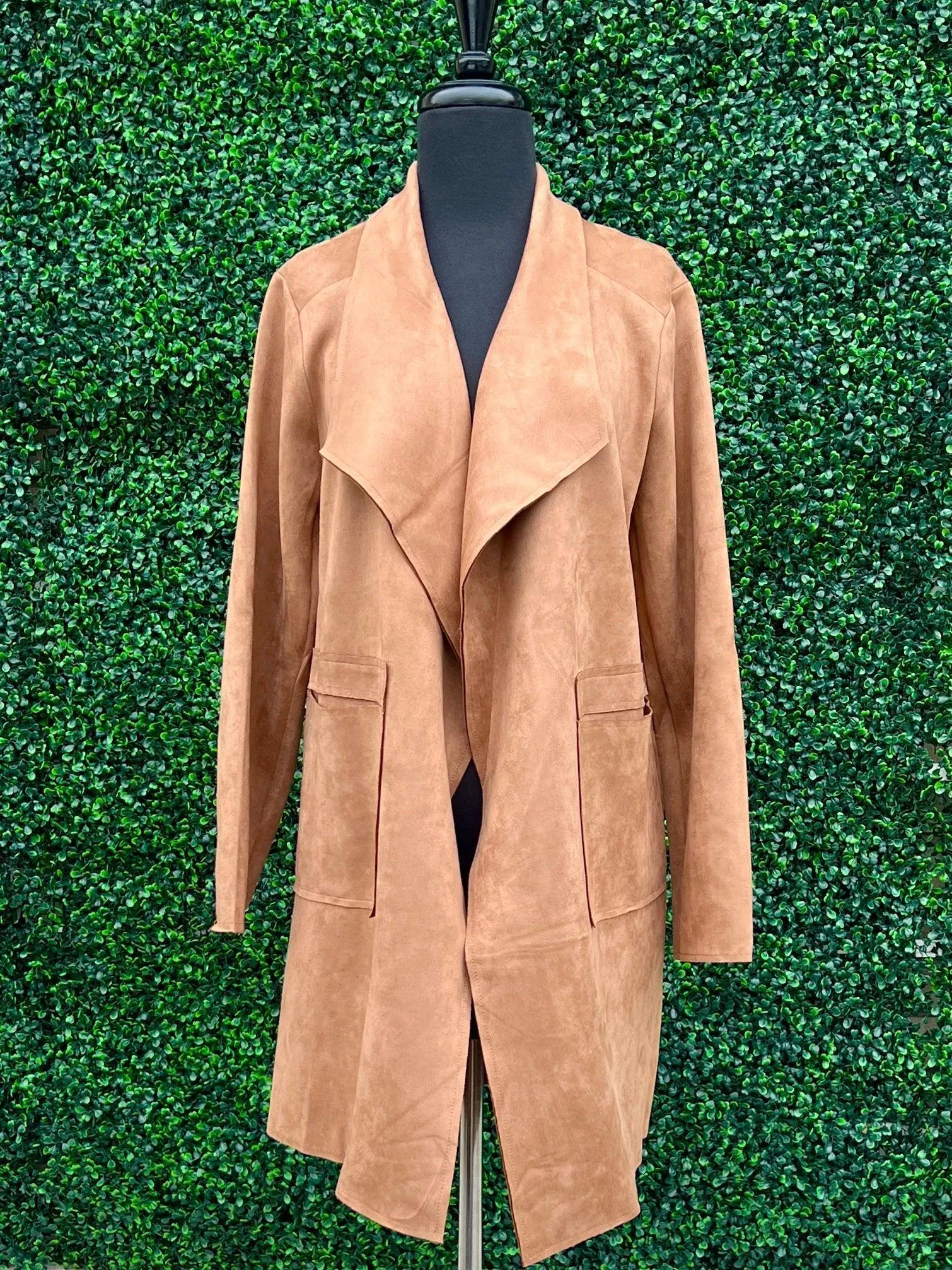 Faux Suede Long Open Jacket