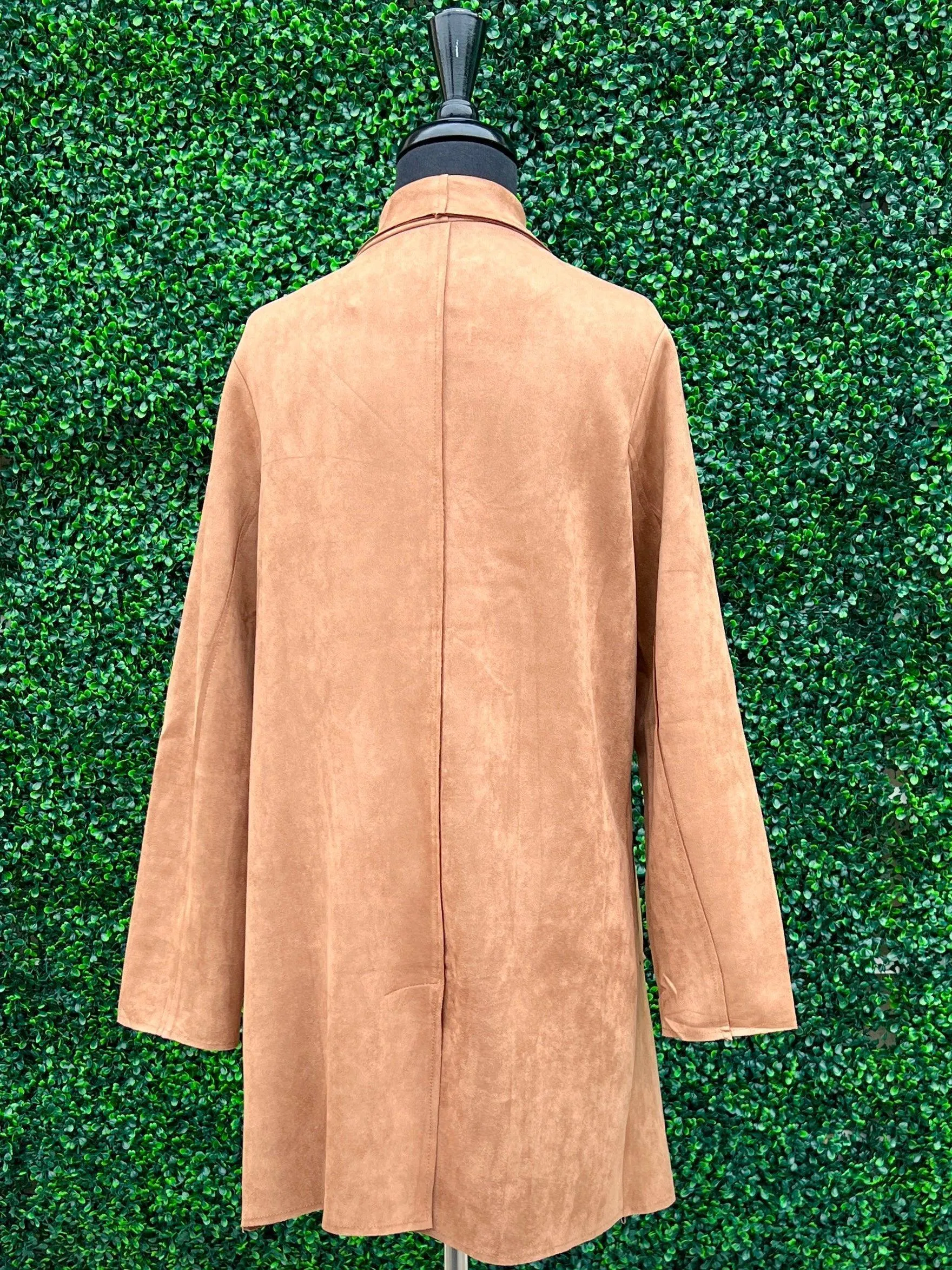 Faux Suede Long Open Jacket