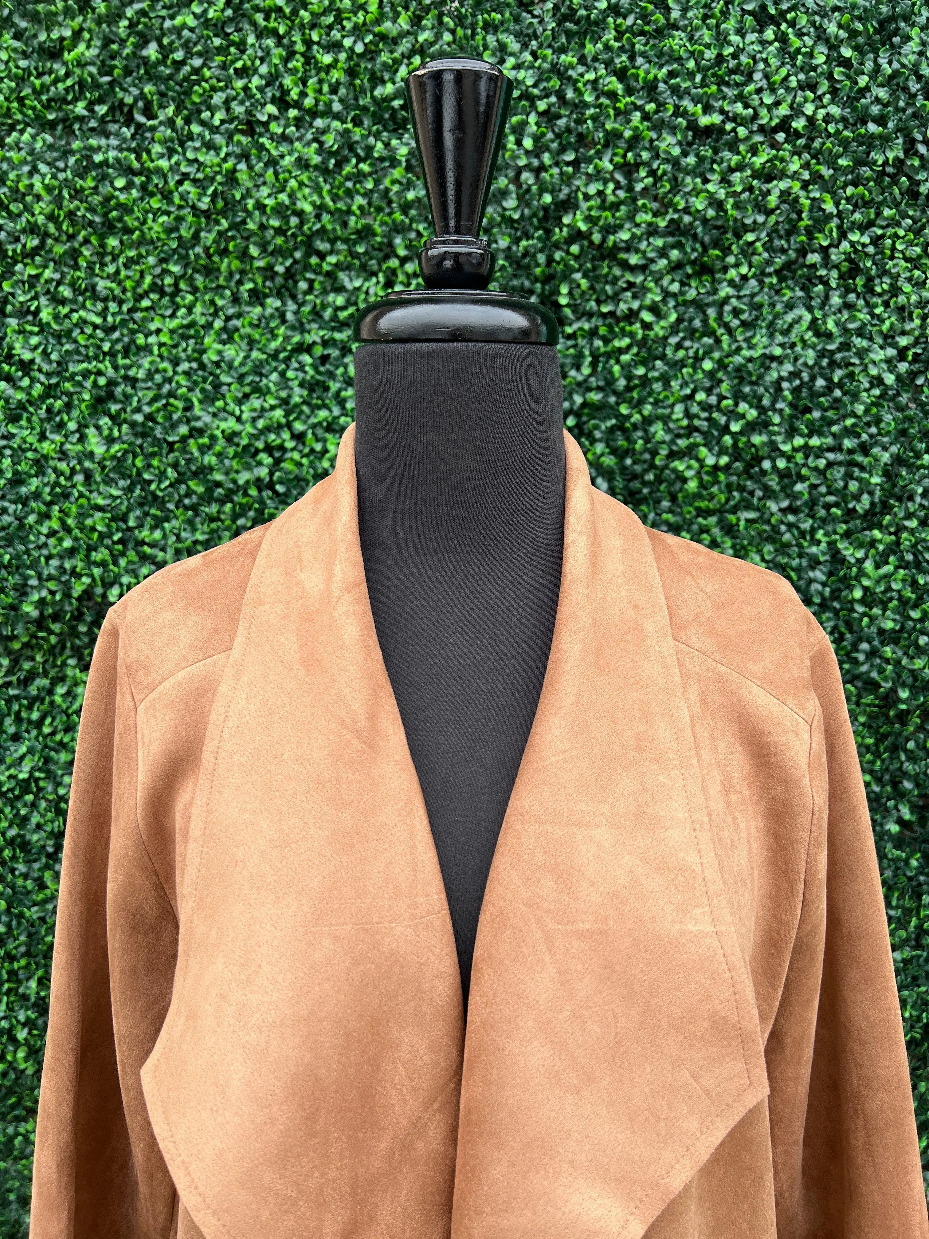 Faux Suede Long Open Jacket