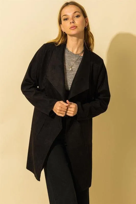 Faux Suede Long Open Jacket