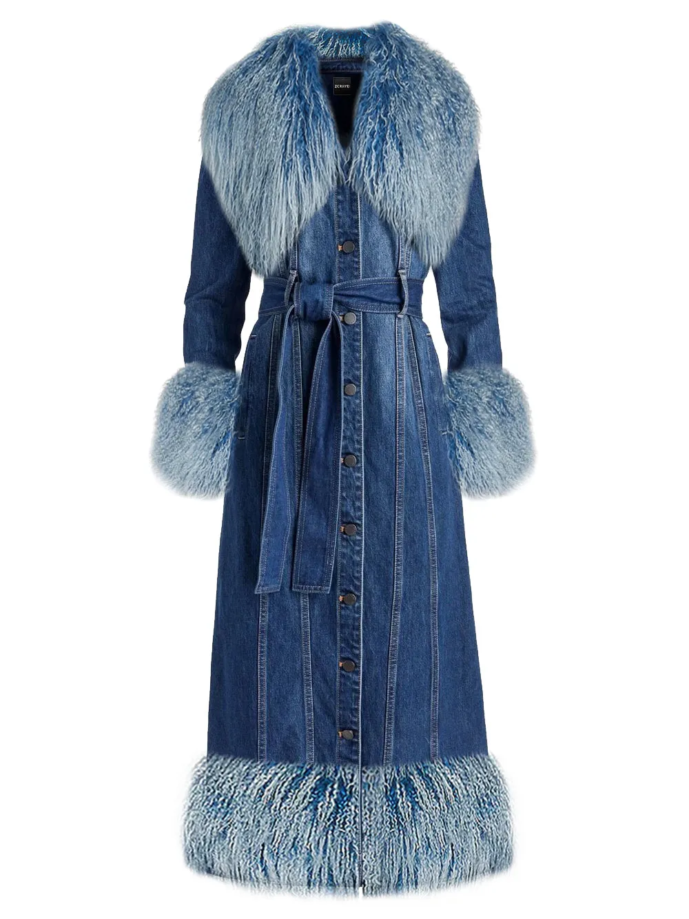 Fluffy Faux Fur Denim Coat