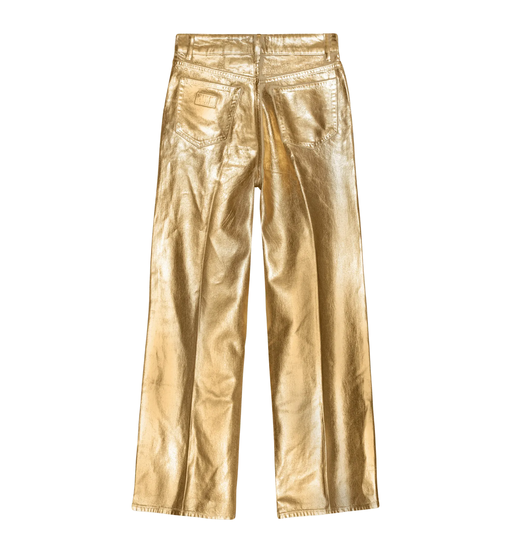 GANNI Gold Foil Denim Wide Jeans