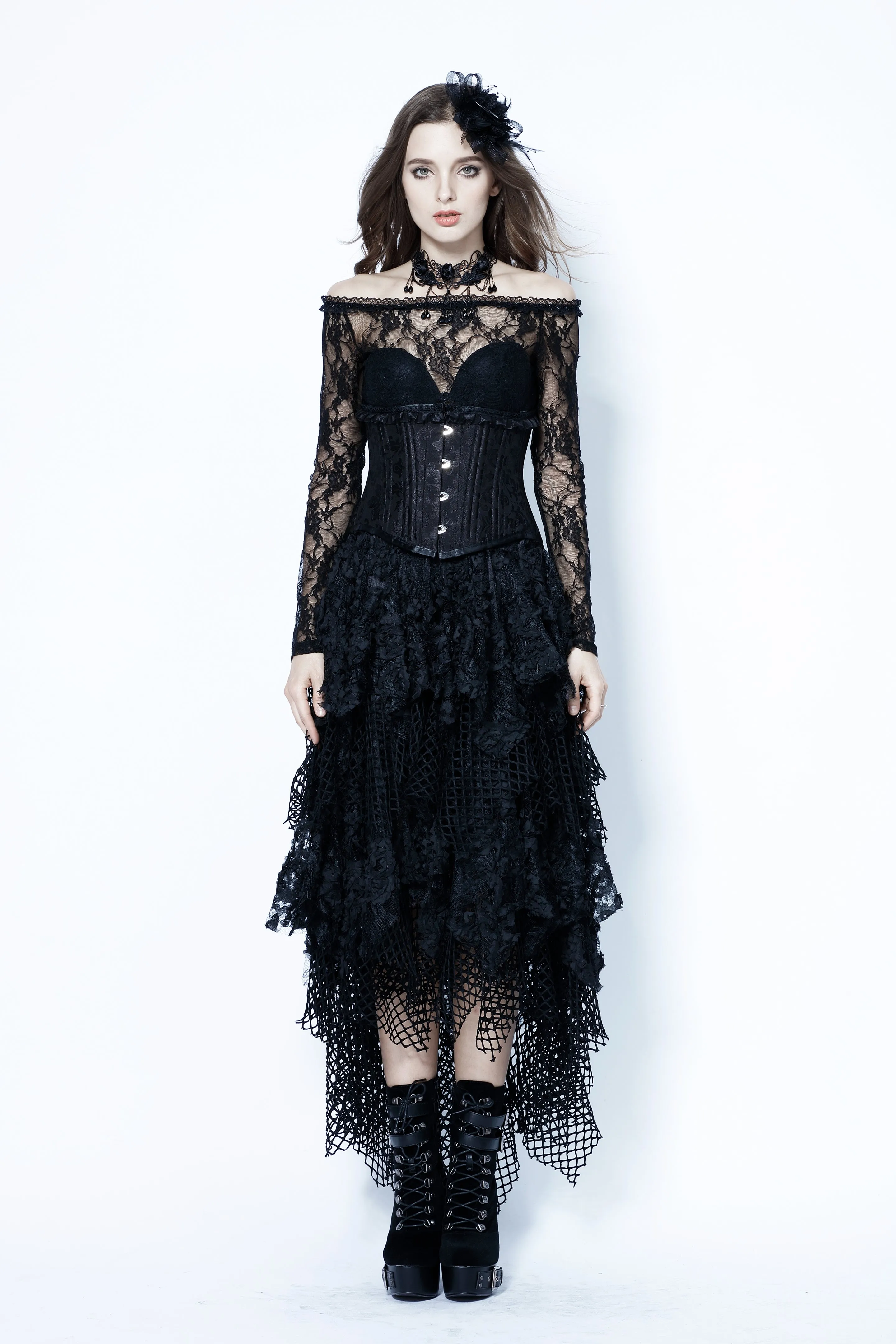 Halloween costumes Punk messy mesh and lace skirt KW106