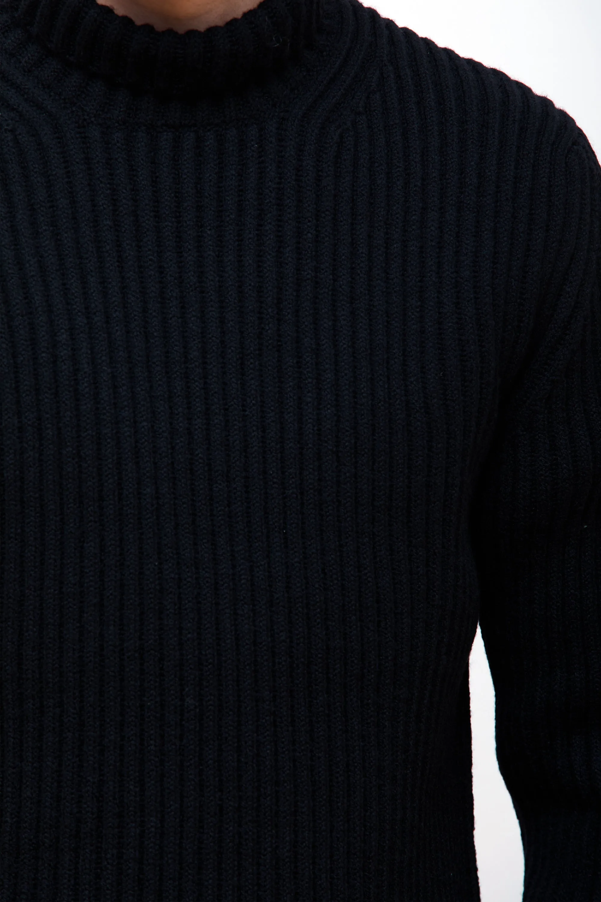 Hybrid Merino Rib Mock Neck Black