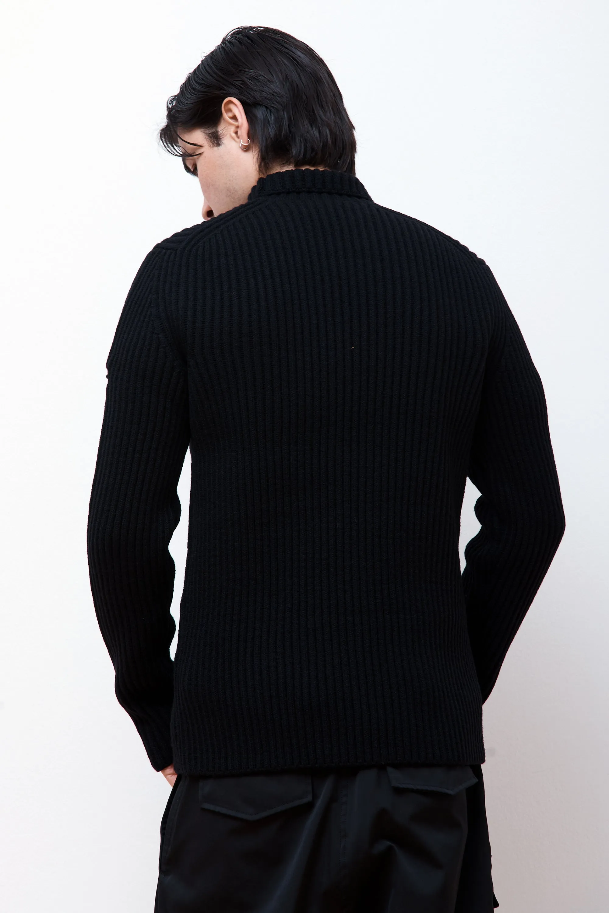 Hybrid Merino Rib Mock Neck Black