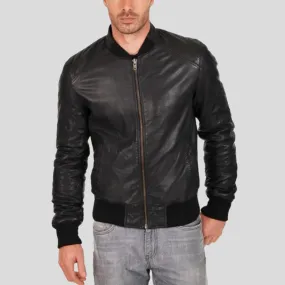 Jero Black Bomber Lambskin Leather Jacket