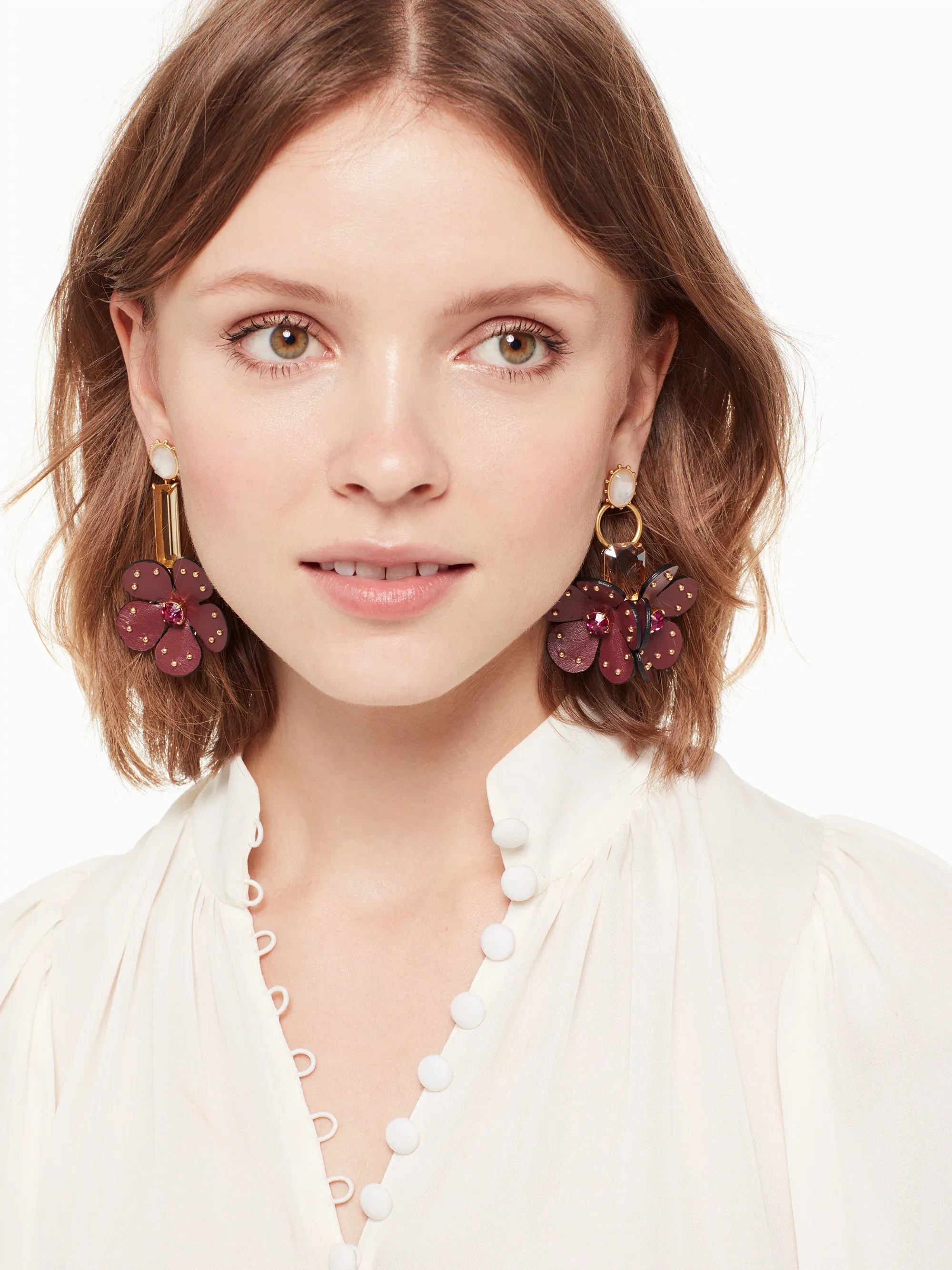 kate spade new york blooming bling leather asymmetrical earrings brown pink