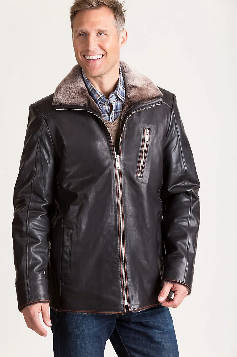 Leo Italian Lambskin Leather Moto Jacket with Shearling Lining