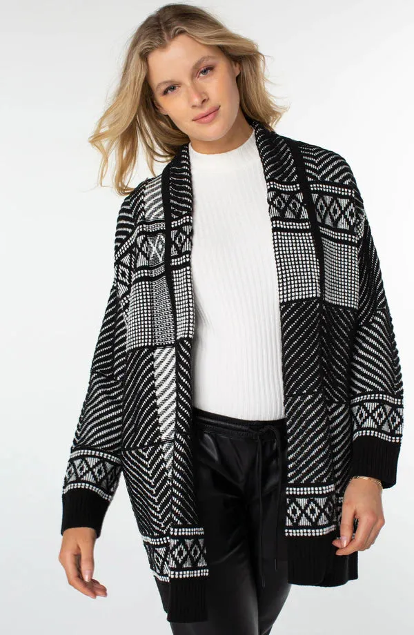 Long Open Front Cardigan | Bw Jaquard