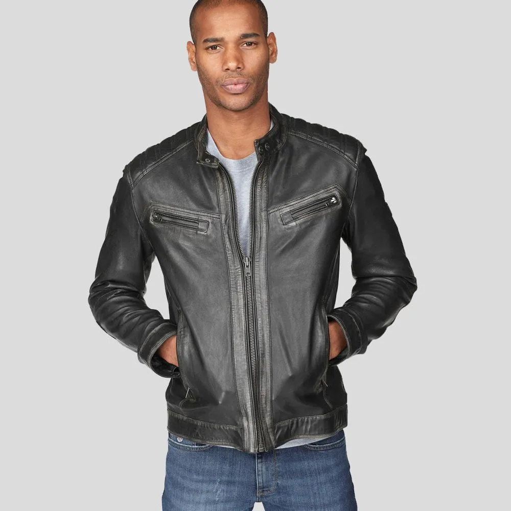 Lucas Black Motorcycle Leather Jacket