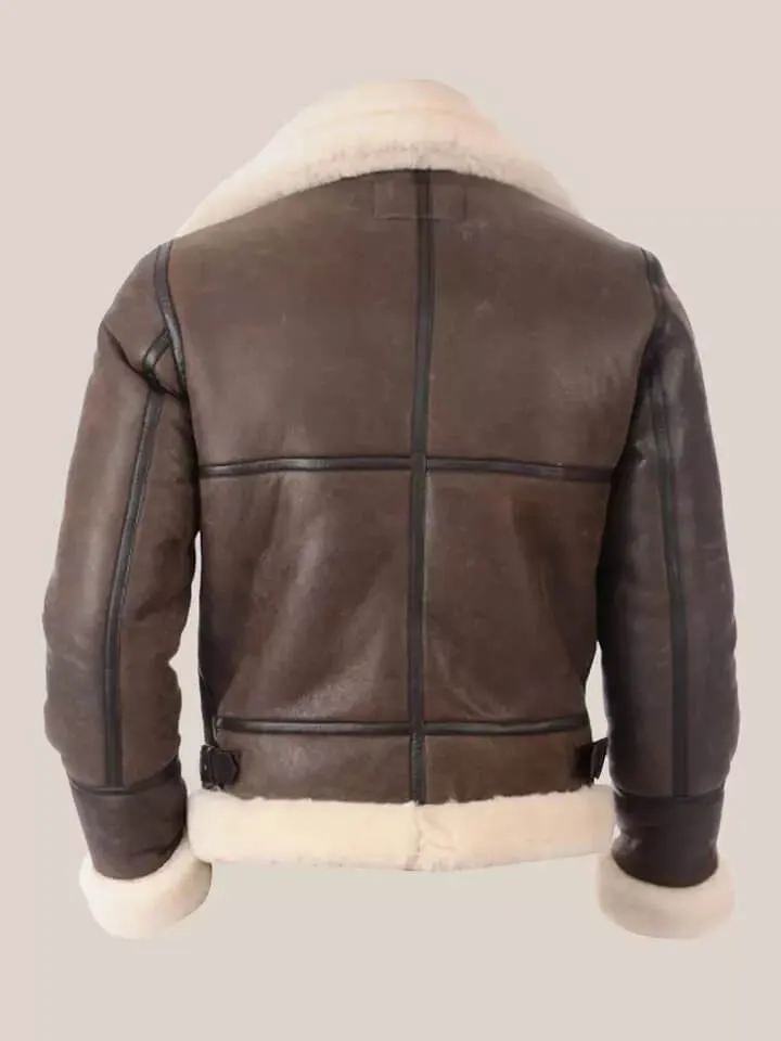 Men's Brown B3 Shearling Aviator Sheepskin Leather Bomber Jacket