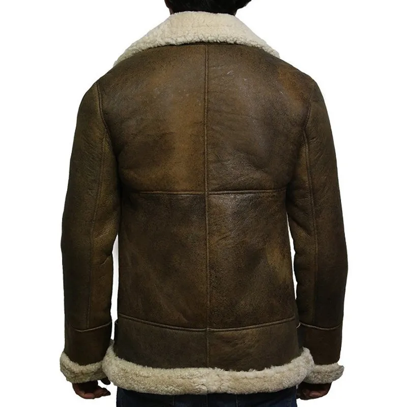 Men's Flying Bomber Sheepskin Leather Shearling Aviator Jacket