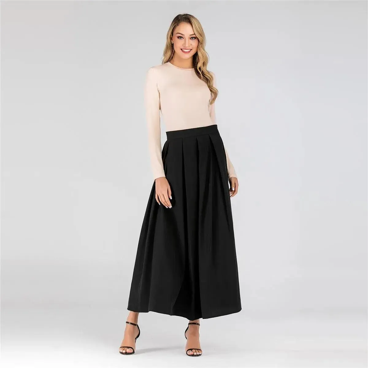 MS001   High Waist Midi Long Plain Skirt