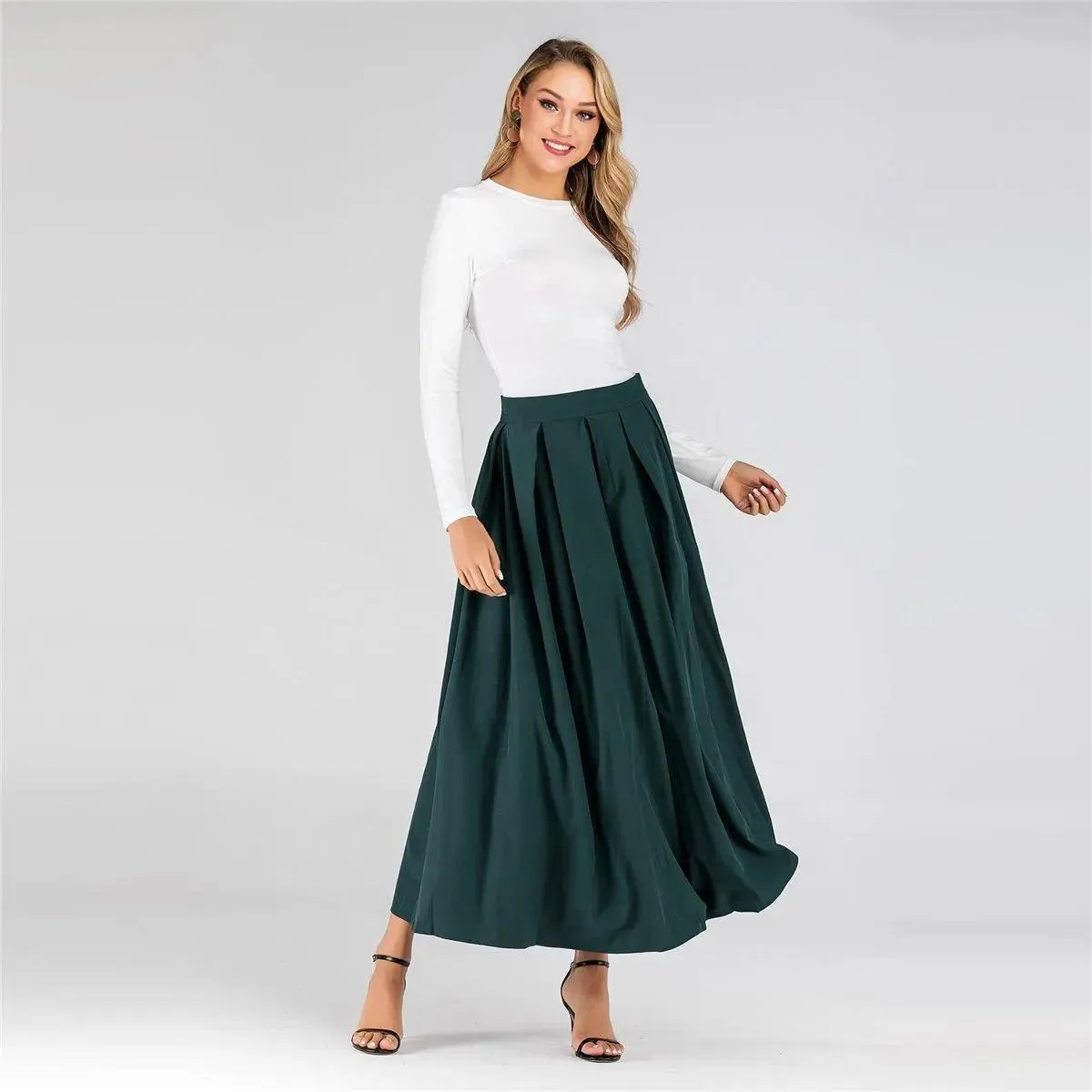 MS001   High Waist Midi Long Plain Skirt