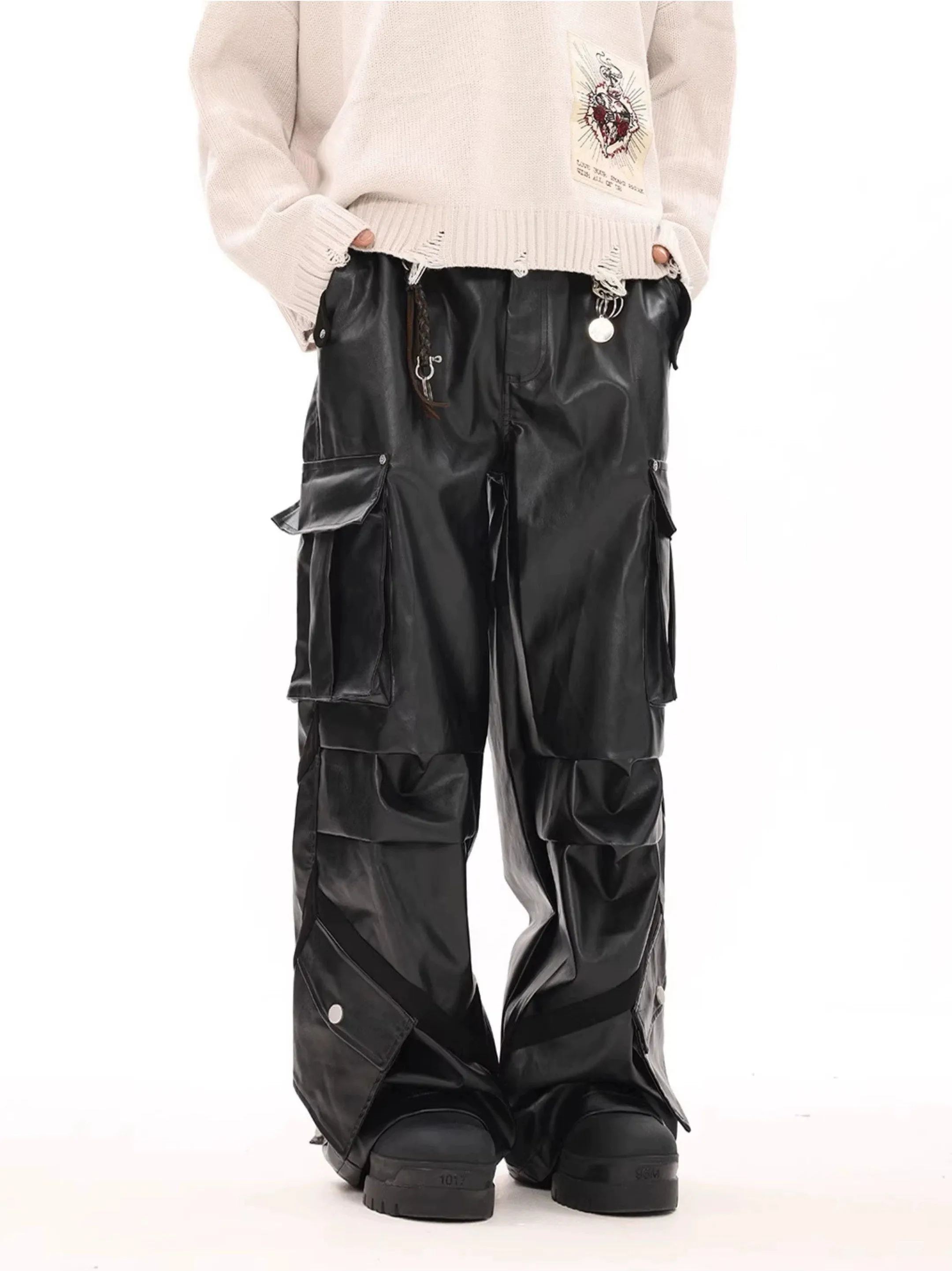 Oversized Cargo Pocket Faux Leather Pants