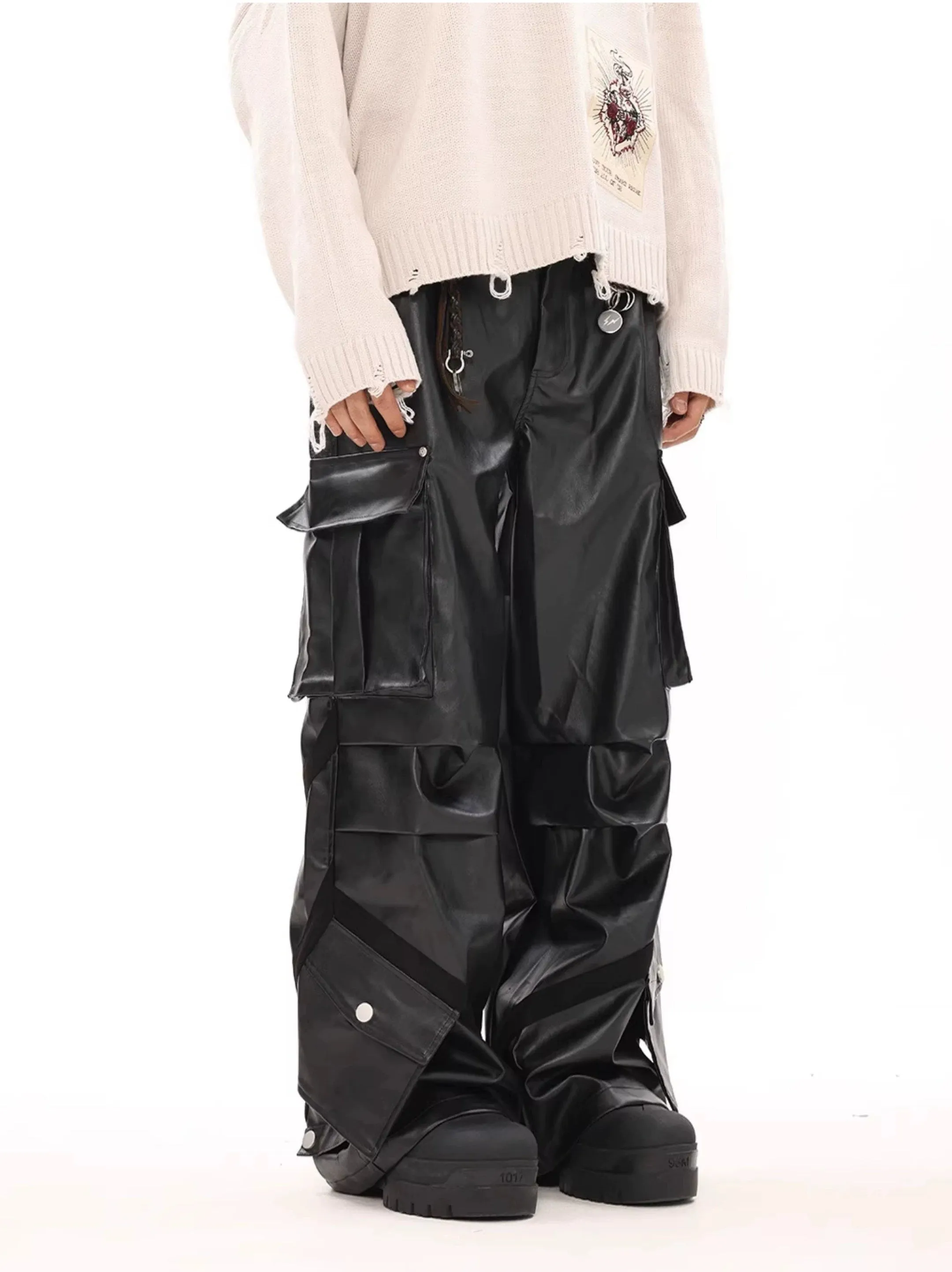 Oversized Cargo Pocket Faux Leather Pants