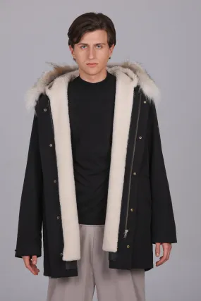 Parka Lungo in misto cotone impermeabile Coyote e shearling